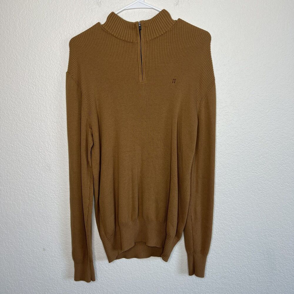 Tommy John Second Skin Mens Ribbed Light Brown 1/4 Zip Sweater Size Medium f18